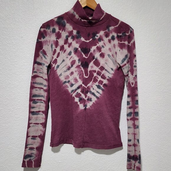 We The Free People Mock Neck Top Medium Tie Dye Night Fall Color Psychedelic - Picture 1 of 7